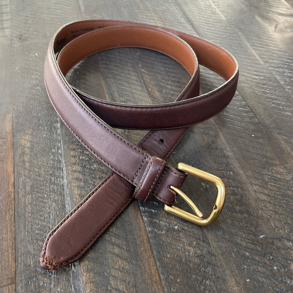 LL Bean Mens Size 46 Full Grain Leather Belt Brown Brass Buckle USA Made 280923